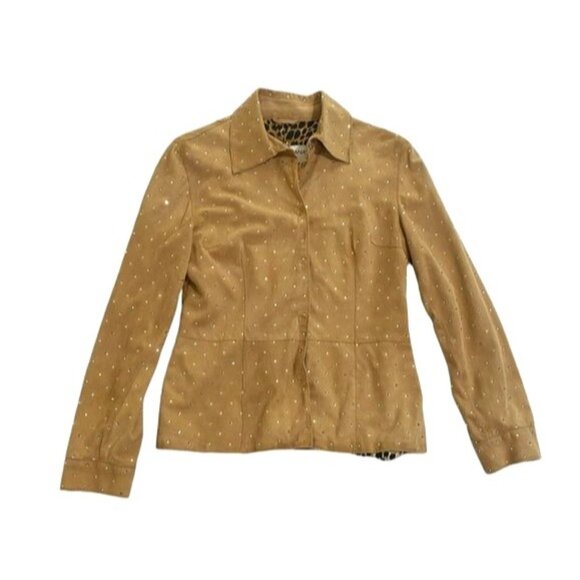 Vintage Dolce & Gabbana Swarovski-Studded Suede Jacket in Tan - Picture 3 of 16